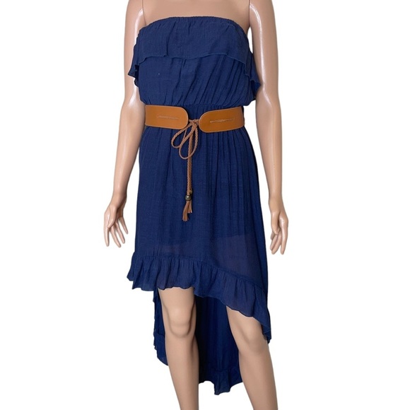 Annabelle A'GACI Sleeveless High/low Dress ruffle top Navy Blue belted SZ M - Picture 1 of 10